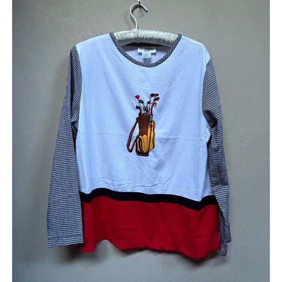 Adolfo Sport Womens Embroidered Golf Top Small White Red Long Sleeve Lightweight - Picture 2 of 8